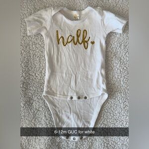“Half” 6m old onesie